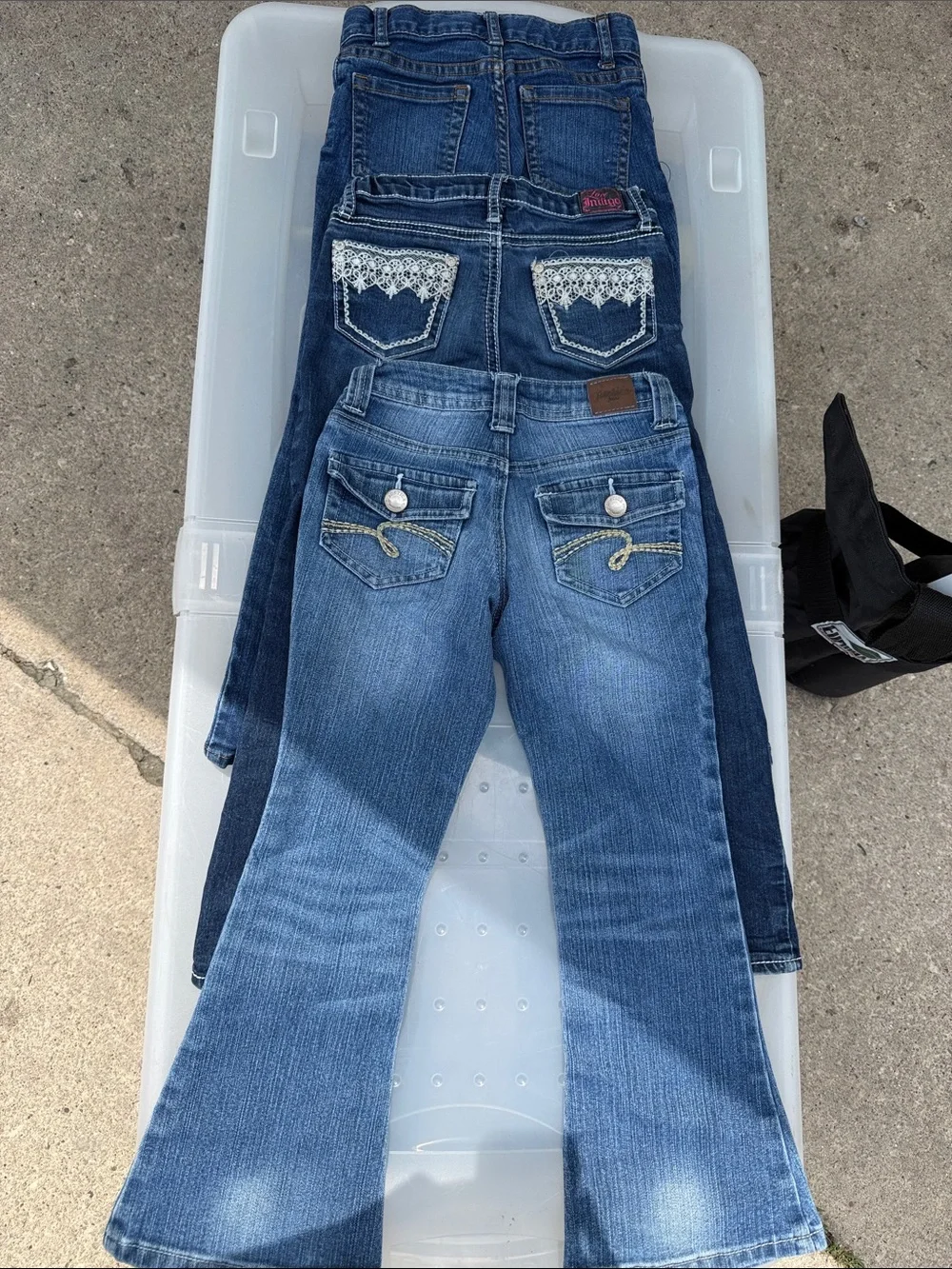 Justice Blue Denim Flare Jeans with Lace Trim Pockets